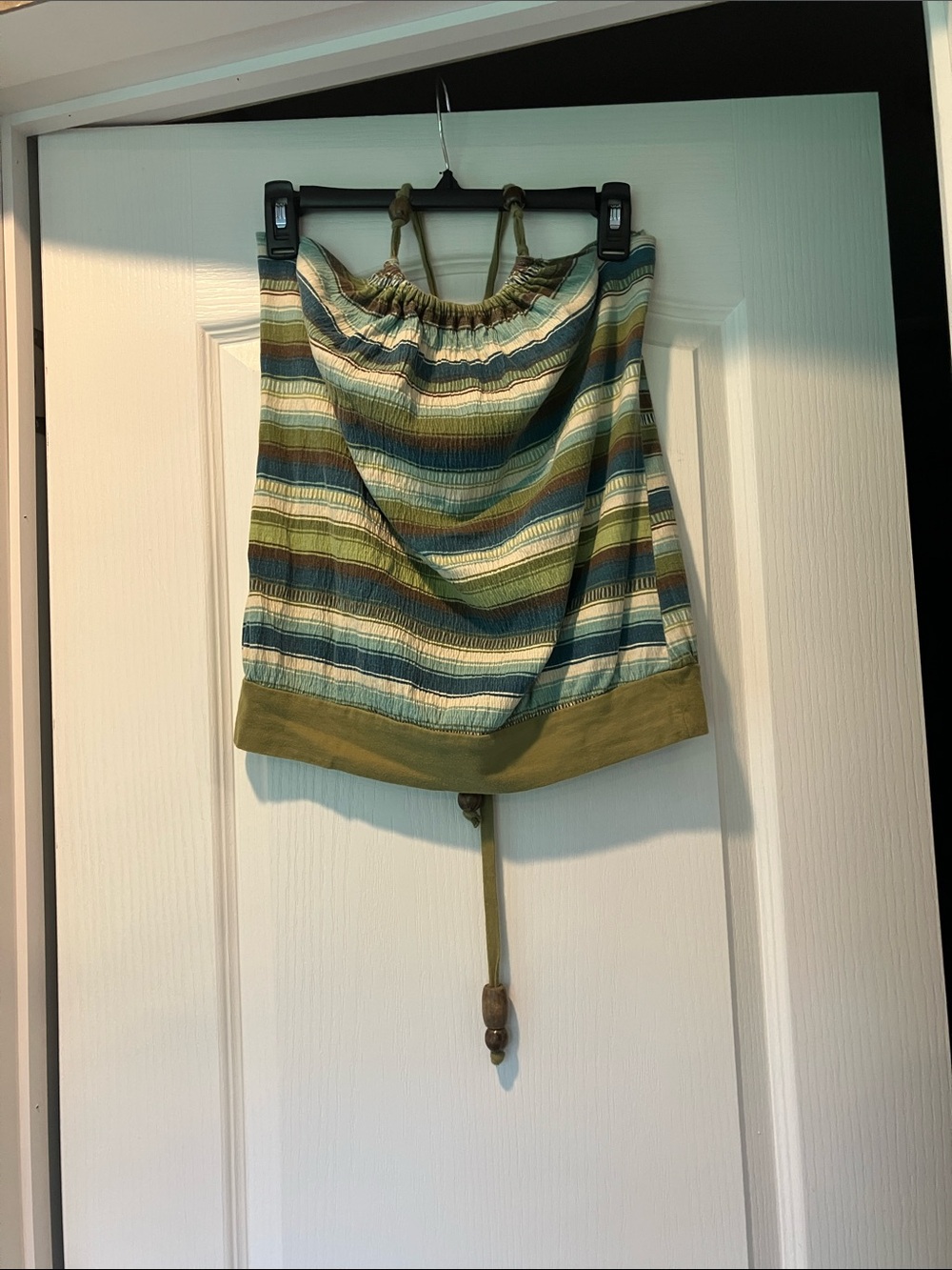 Eyeshadow Striped Halter Top — Blue, Green & Cream